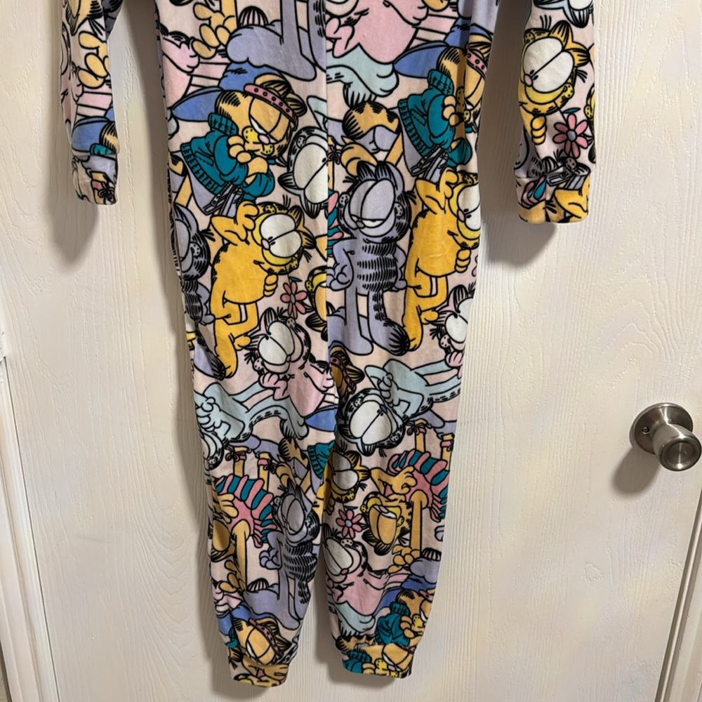 Delta Garfield Girls 7-8 Full Zip Soft Velour Feel Footless Pajamas Pockets Cute - Picture 12 of 12